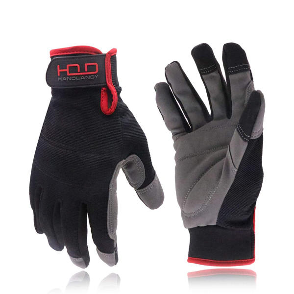 Men's Utility Work Gloves, Flexible Mechanic Gloves Touch Screen Breathable  Spandex Back, Padded Knuckles & Palm (Large, Black) - Nexsus Enterprises